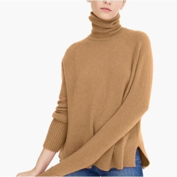 J.CREW Women's Turtleneck Sweater Supersoft Camel Size M Merino Wool Alpaca - Picture 1 of 5